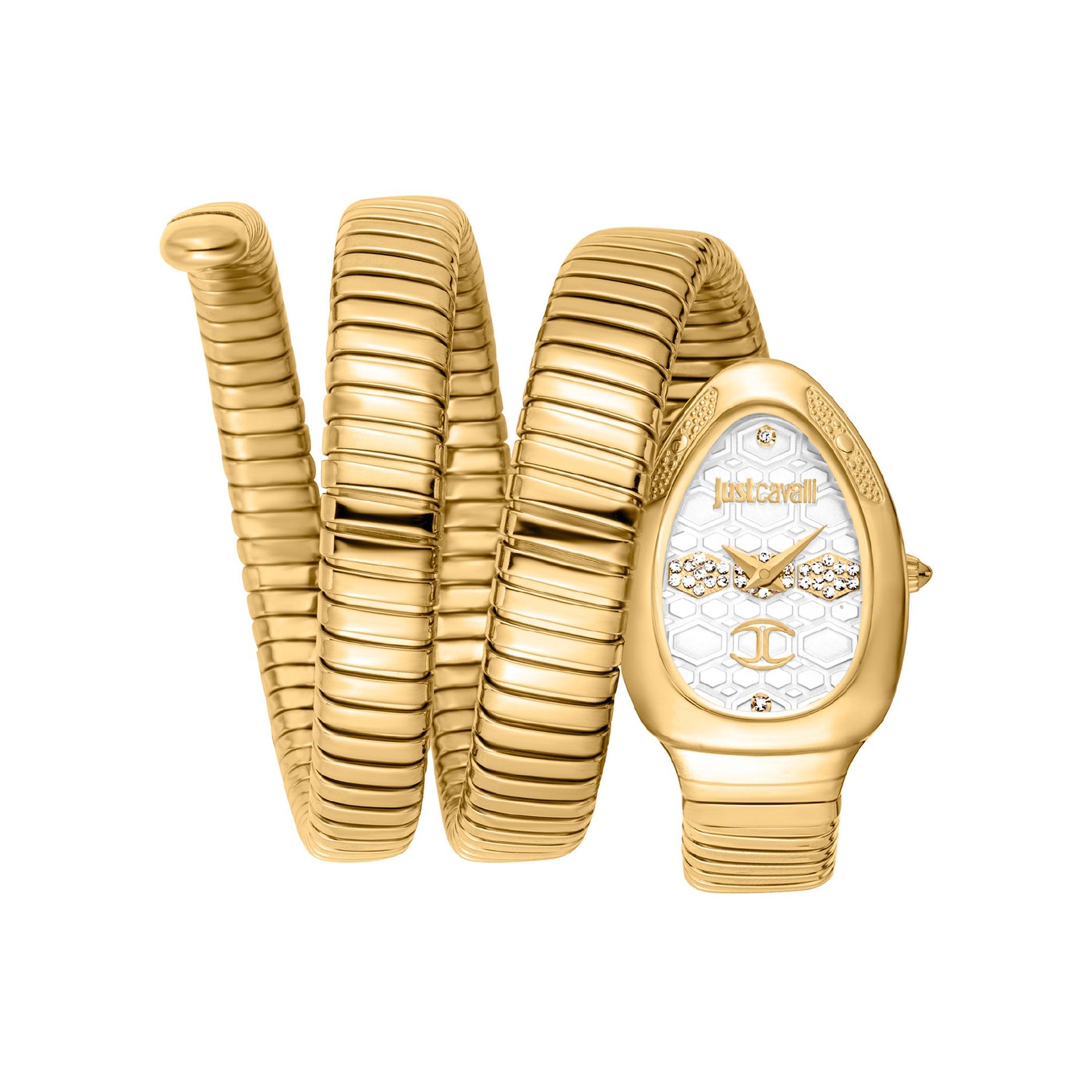 ساعة يد نسائية بشكل ثعبان - ذهبي - بحزام معدني مقاوم للصدأ جست كافالي Just Cavalli Cosenza Women's Yellow Gold Silver Stainless Steel Watch