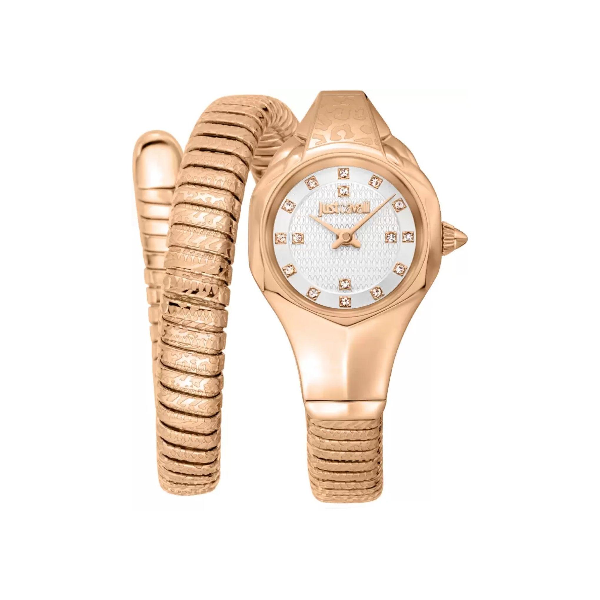 ساعة يد نسائية بشكل ثعبان - ذهبي وردي - بحزام معدني مقاوم للصدأ جست كافالي Just Cavalli Women's Amalfi Stainless Steel Watch