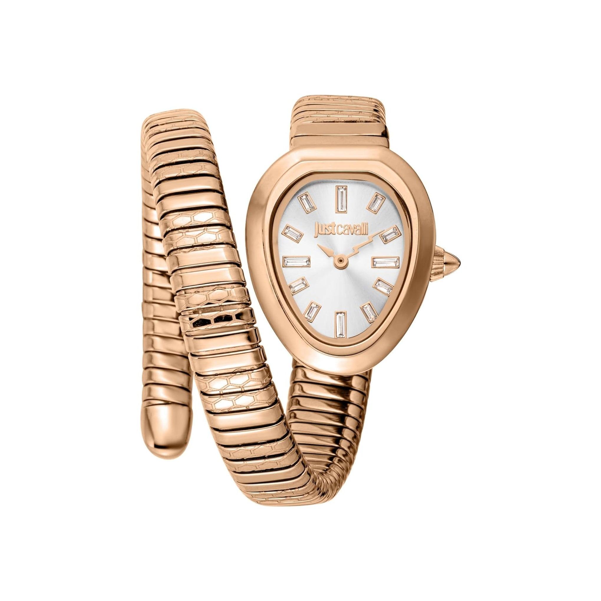 ساعة يد نسائية بشكل ثعبان - ذهبي وردي - بحزام معدني مقاوم للصدأ جست كافالي Just Cavalli Women's Aversa Quartz Watch