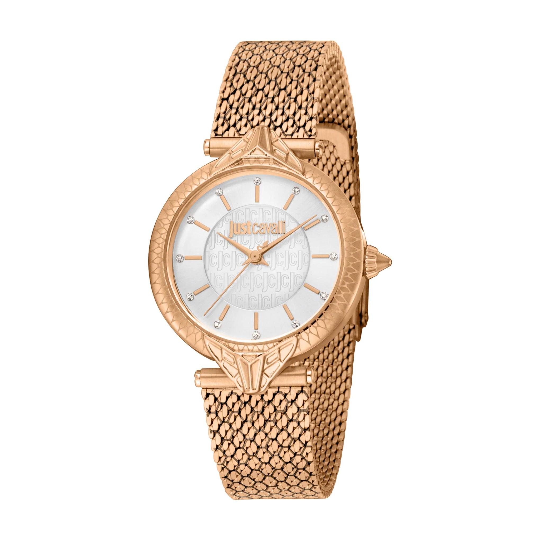 ساعة يد نسائية - ذهبي وردي - بحزام معدني مقاوم للصدأ جست كافالي Just Cavalli Women's Creazione Watch