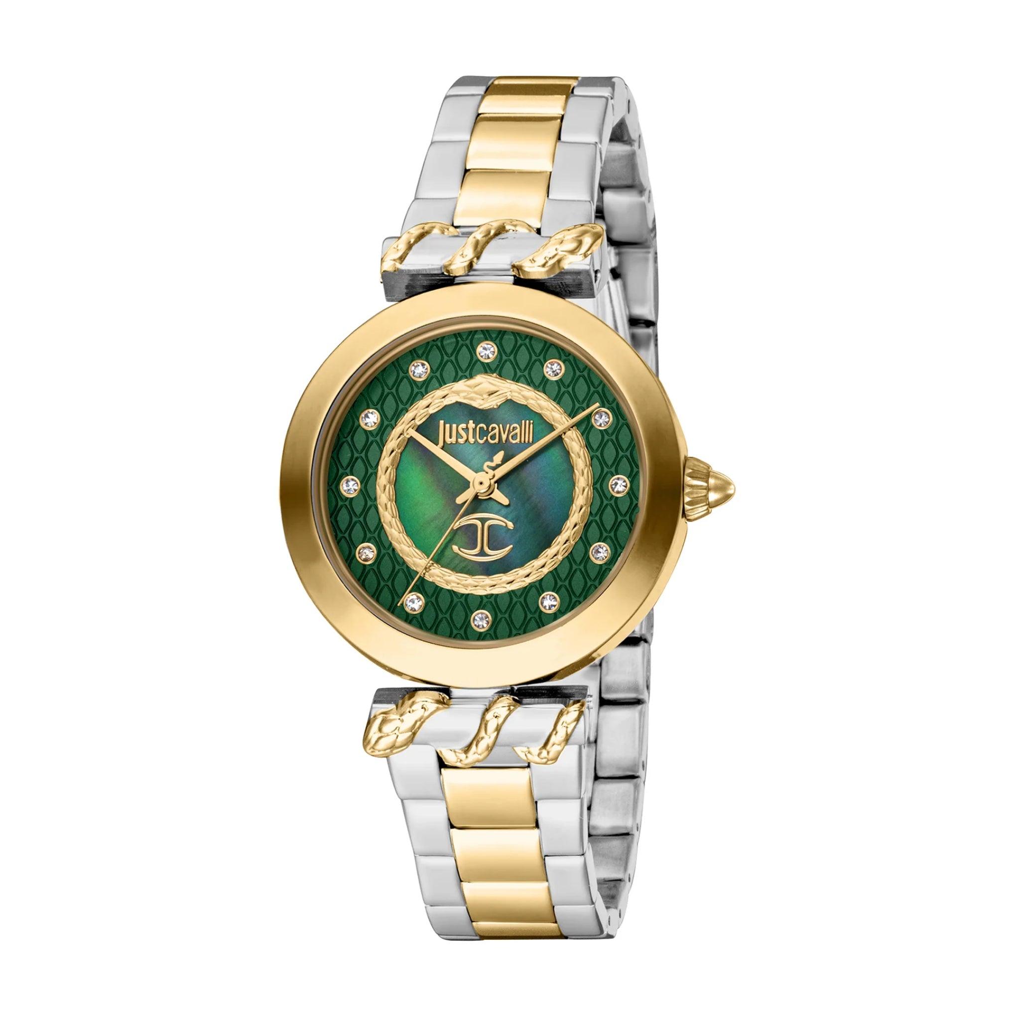 ساعة يد نسائية - ذهبي - بحزام معدني مقاوم للصدأ جست كافالي Just Cavalli Women's Donna Luce Two Tones Yellow Watch With Bracelet