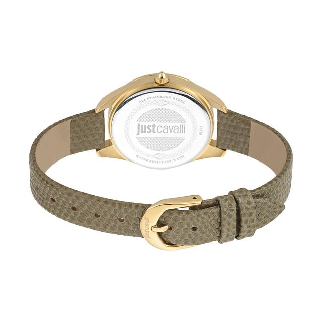 ساعة يد نسائية - ذهبية و مينا أبيض - بحزام رمادي مصنوع من الجلد جست كافالي Just Cavalli Women's Grey Leather Wrist Watch - SW1hZ2U6MTgzNTA5OQ==