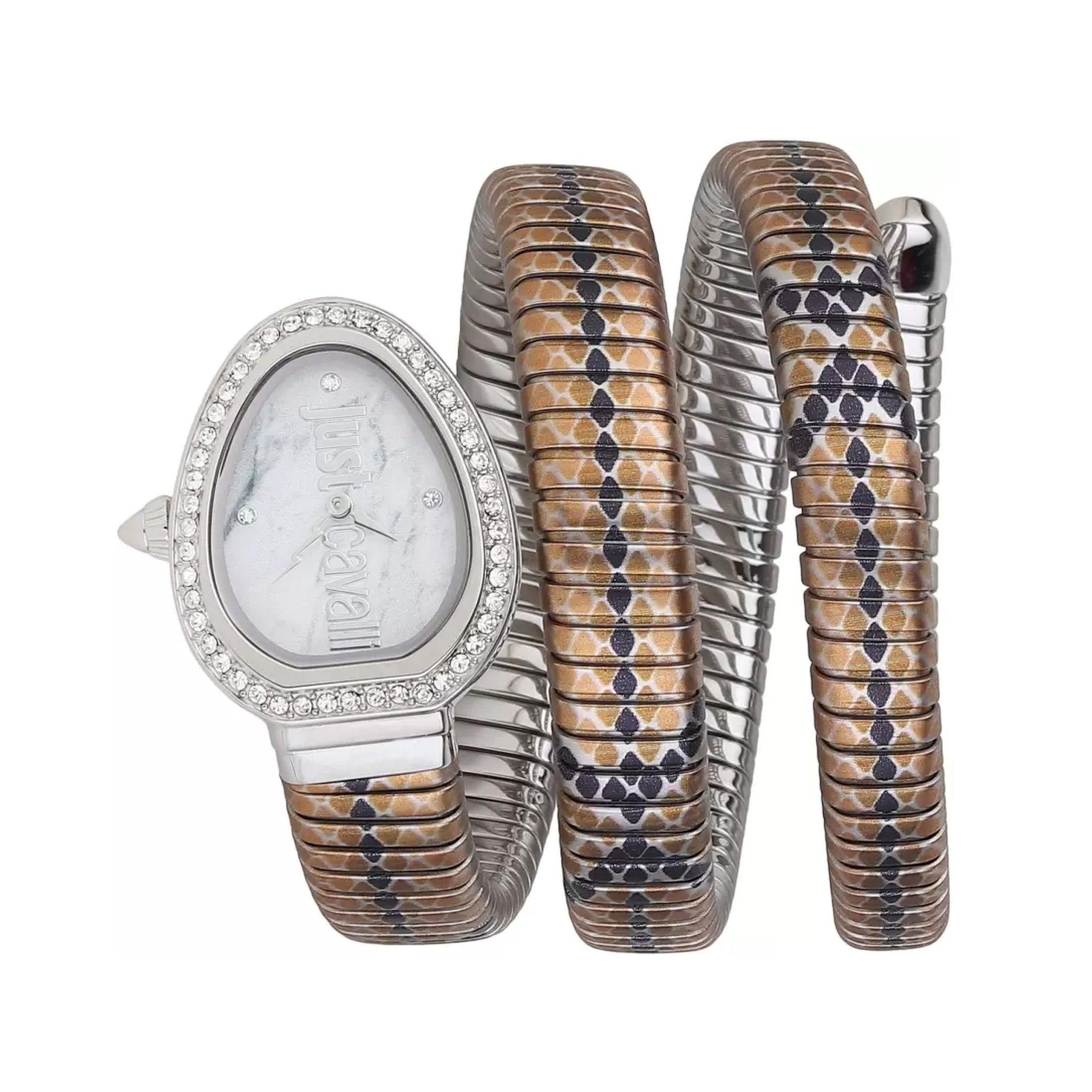 ساعة يد نسائية بشكل ثعبان - متعددة الألوان - بحزام معدني مقاوم للصدأ جست كافالي Just Cavalli Women's Multi Color Stainless Steel Quartz Watch