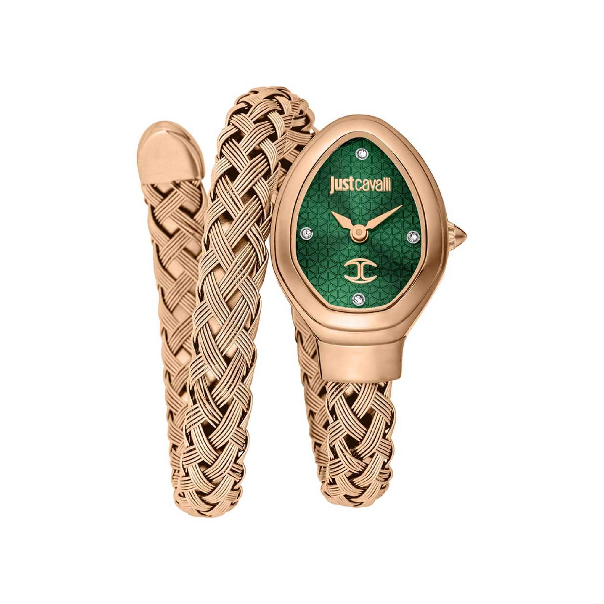 ساعة يد نسائية بشكل ثعبان - ذهبية - بحزام معدني مقاوم للصدأ جست كافالي Just Cavalli Women's Novara Stainless Steel Wrist Watch