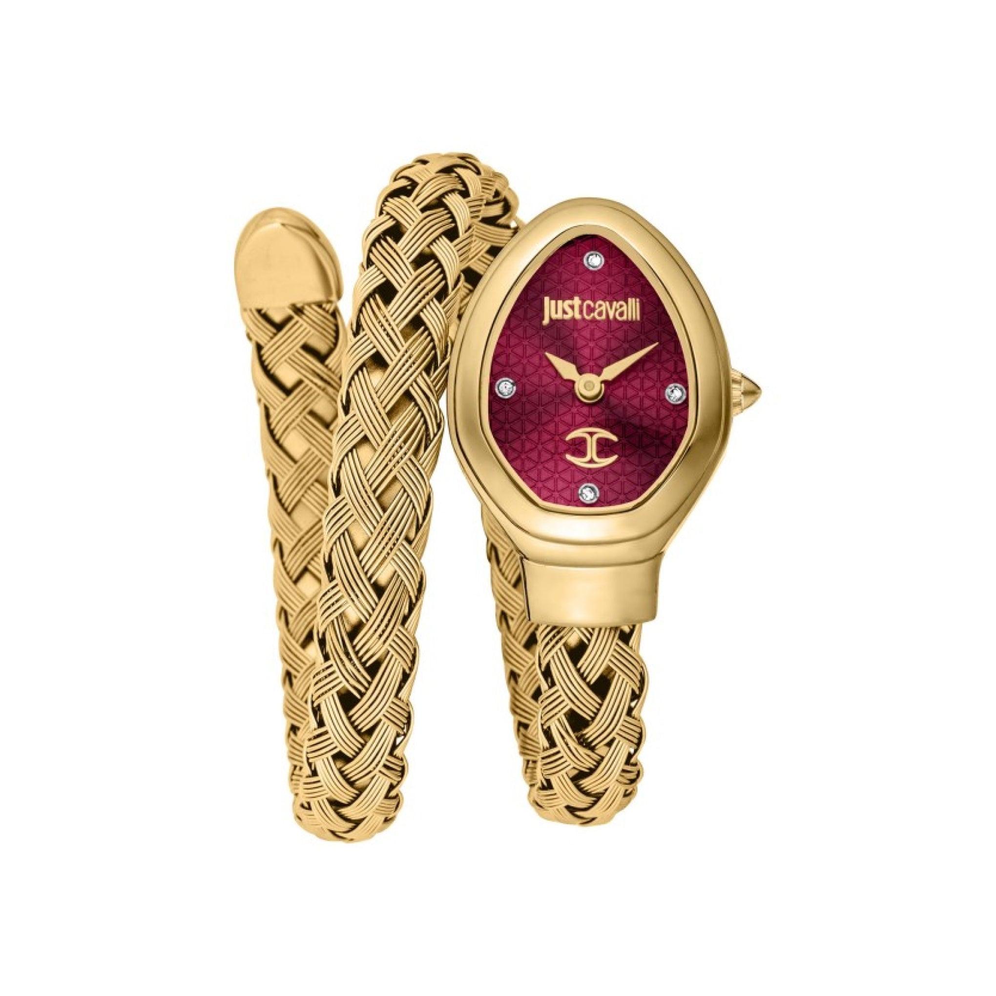 ساعة يد نسائية بشكل ثعبان - ذهبي - بحزام معدني مقاوم للصدأ جست كافالي Just Cavalli Women's Novara Stainless Steel Wrist Watch