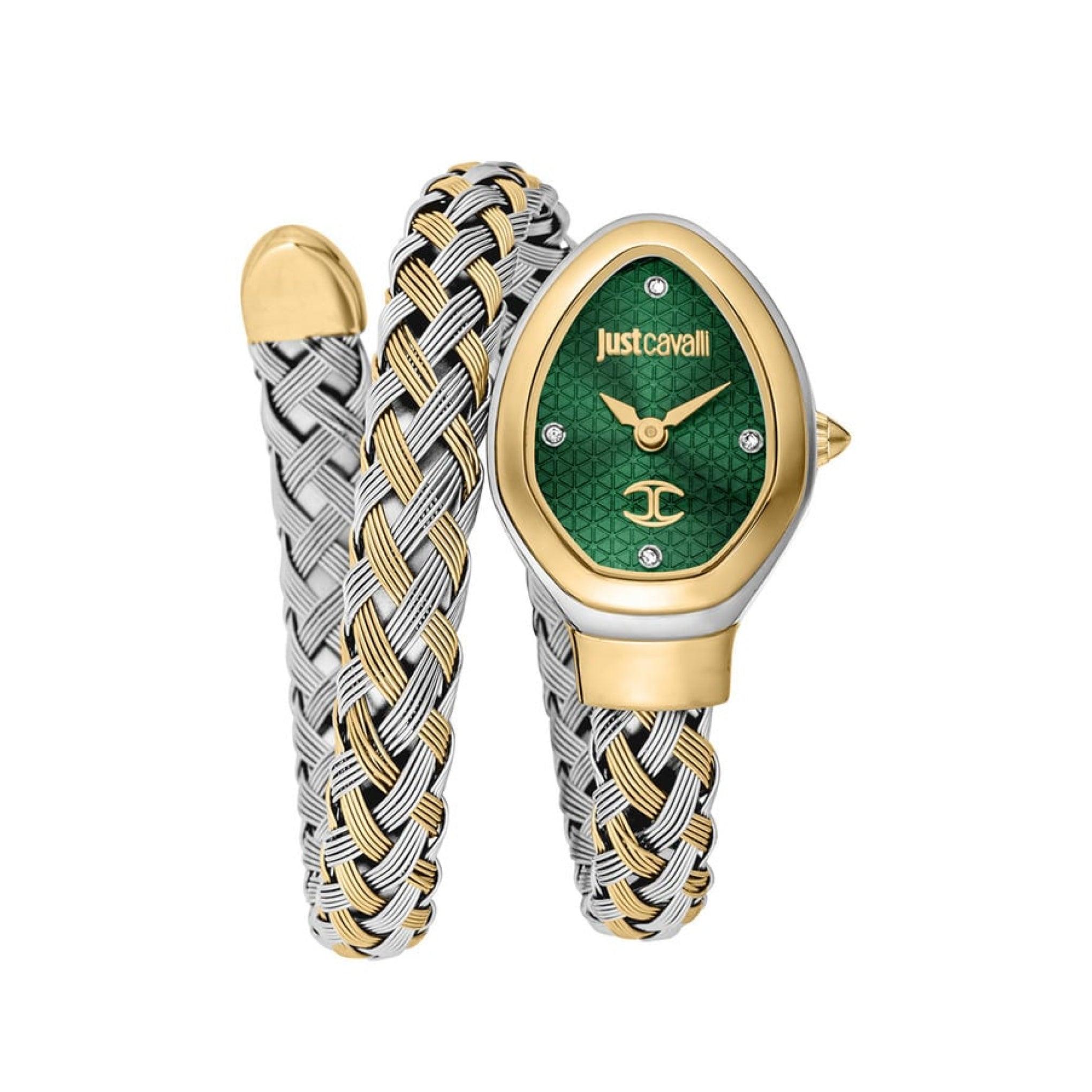 ساعة يد نسائية بشكل ثعبان - ذهبي وفضي - بحزام معدني مقاوم للصدأ جست كافالي Just Cavalli Women's Novara Two Tone Stainless Steel Watch