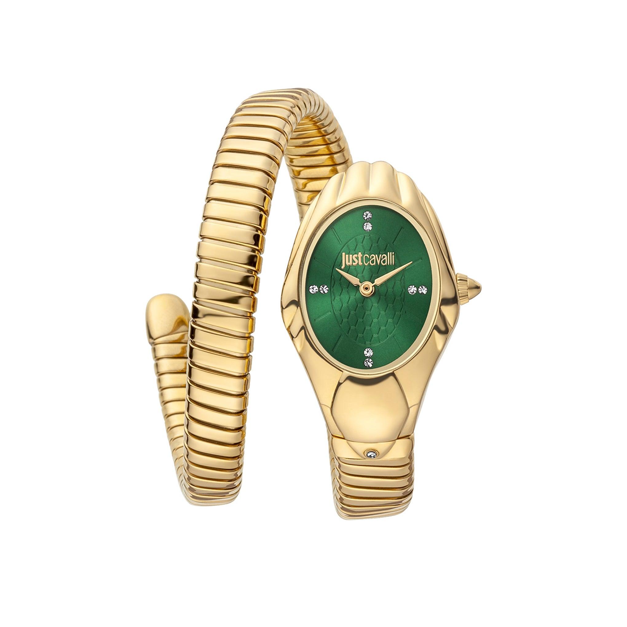 ساعة يد نسائية بشكل ثعبان - ذهبي - بحزام معدني مقاوم للصدأ جست كافالي Just Cavalli Women's Serpente Prestigio Quartz Watch