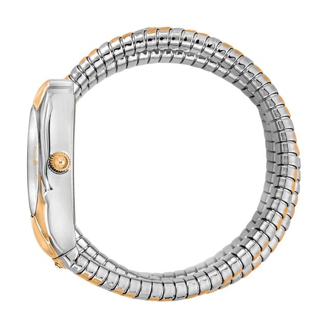 ساعة يد نسائية بشكل ثعبان- فضي و ذهبي وردي - بحزام معدني مقاوم للصدأ جست كافالي Just Cavalli Women's Snake Classic Stainless Steel Two Tone Strap Watch - SW1hZ2U6MTgxNjQzNA==