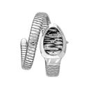 ساعة يد نسائية بشكل ثعبان - فضي - بحزام معدني مقاوم للصدأ جست كافالي Just Cavalli Women's Snake Glam Evo 8 Silver Stainless Steel Watch - SW1hZ2U6MTgxNzkxNg==