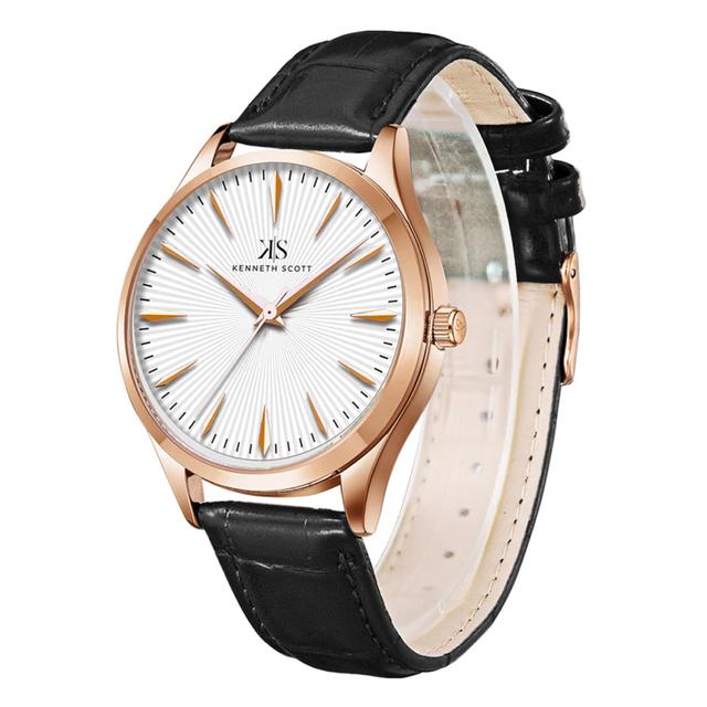 ساعة يد رجالية ذهبية و بحزام من الجلد الطبيعي كينيث سكوت Kenneth Scott Men's Analog Watch - K22016-Rlbw - SW1hZ2U6MTg0MDAyOQ==