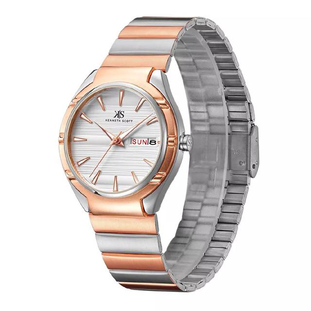 ساعة يد تناظرية رجالية - الذهبي الوردي والفضي - كينيث سكوت Kenneth Scott Men's Analog Watch - K22035-Kbkw-G - SW1hZ2U6MTgzOTkwNA==