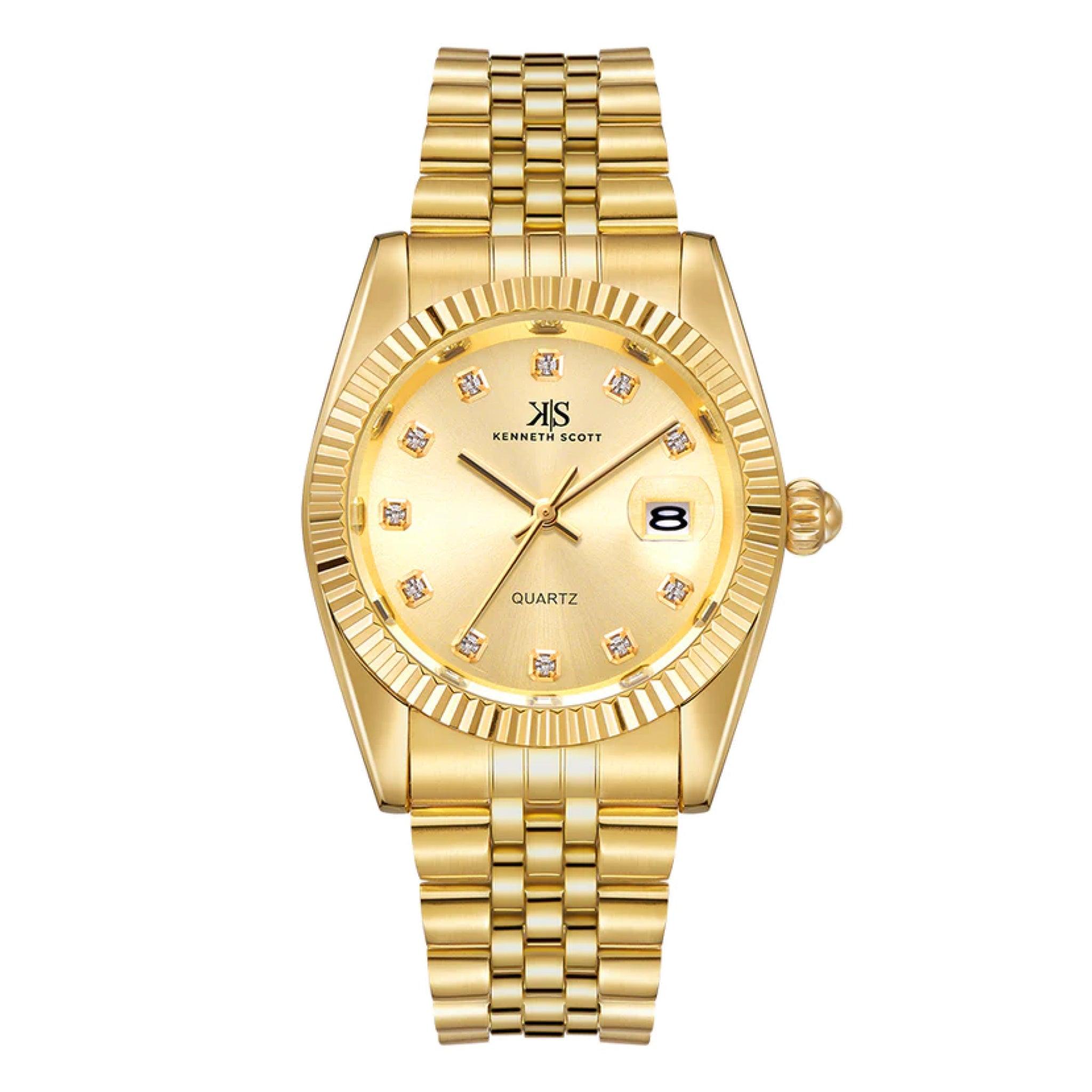 ساعة يد رجالية ذهبية بحزام معدني مقاوم للصدأ كينيث سكوت Kenneth Scott Men's Analog Watch - K22036-Gbgc