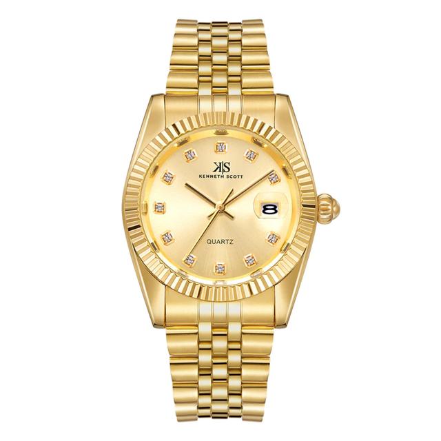 ساعة يد رجالية ذهبية بحزام معدني مقاوم للصدأ كينيث سكوت Kenneth Scott Men's Analog Watch - K22036-Gbgc - SW1hZ2U6MTg0MDAyMA==