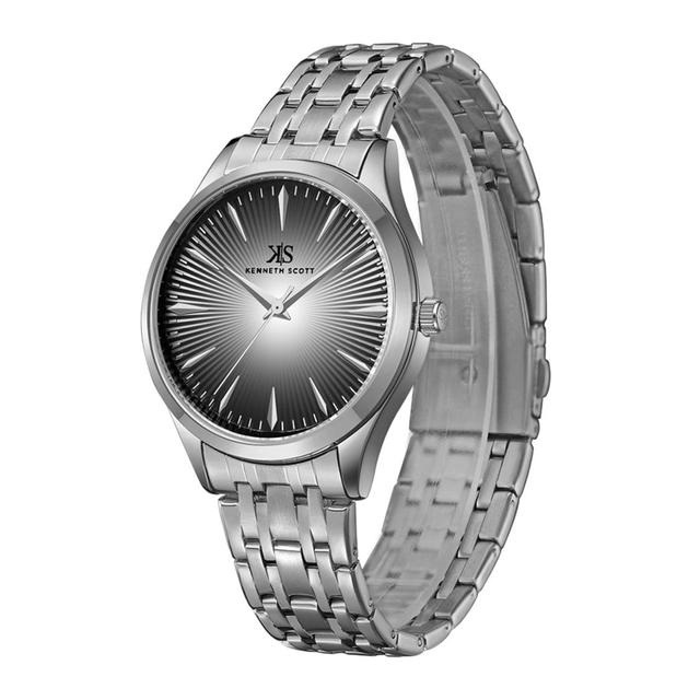 ساعة يد رجالية رمادية بحزام فولاذي مقاوم للصدأ كينيث سكوت Kenneth Scott Men's Black Dial Analog Watch - K22016-Sbsb - SW1hZ2U6MTgzNzIxNg==