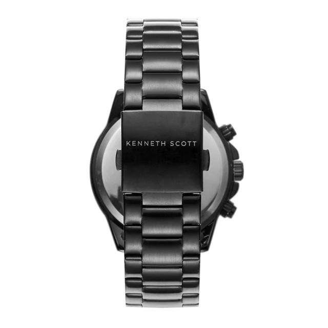 ساعة يد رجالية متعددة الوظائف - أسود و مينا باللون الأسود - بحزام أسود من الفولاذ المقاوم للصدأ كينيث سكوتKenneth Scott Men's Chronograph Watch - SW1hZ2U6MTgzMzM4MQ==
