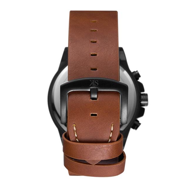 ساعة يد رجالية متعددة الوظائف - أسود و مينا باللون الأسود - بحزام بني من الجلد الطبيعي كينيث سكوت Scott Men's Chronograph Watch - SW1hZ2U6MTgzMzM1OA==