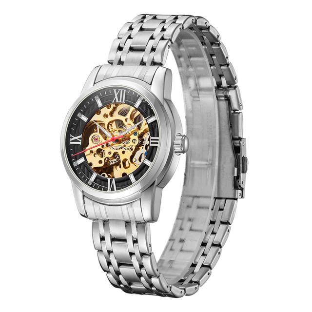 ساعة يد رجالية - فضي و مينا باللون الذهبي - بحزام فولاذي مقاوم للصدأ كينيث سكوت Kenneth Scott Men's  Mechanical Watch - SW1hZ2U6MTgzNDIwMQ==