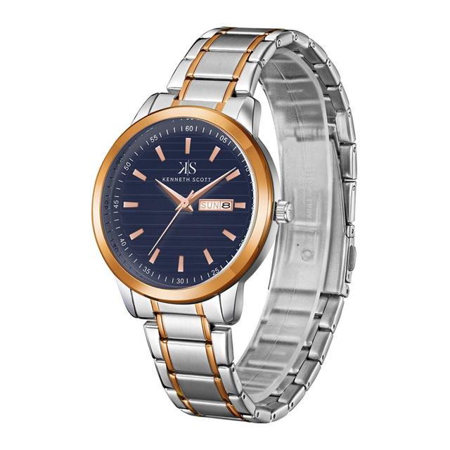 ساعة يد تناظرية رجالية - الفضي و الذهبي الوردي  - كينيث سكوت Kenneth Scott Men's Analog Watch - SW1hZ2U6MTgzNzc1NQ==