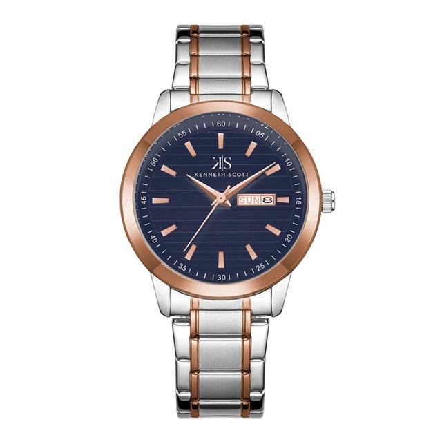 ساعة يد تناظرية رجالية - الفضي و الذهبي الوردي  - كينيث سكوت Kenneth Scott Men's Analog Watch - SW1hZ2U6MTgzNzc1Mw==