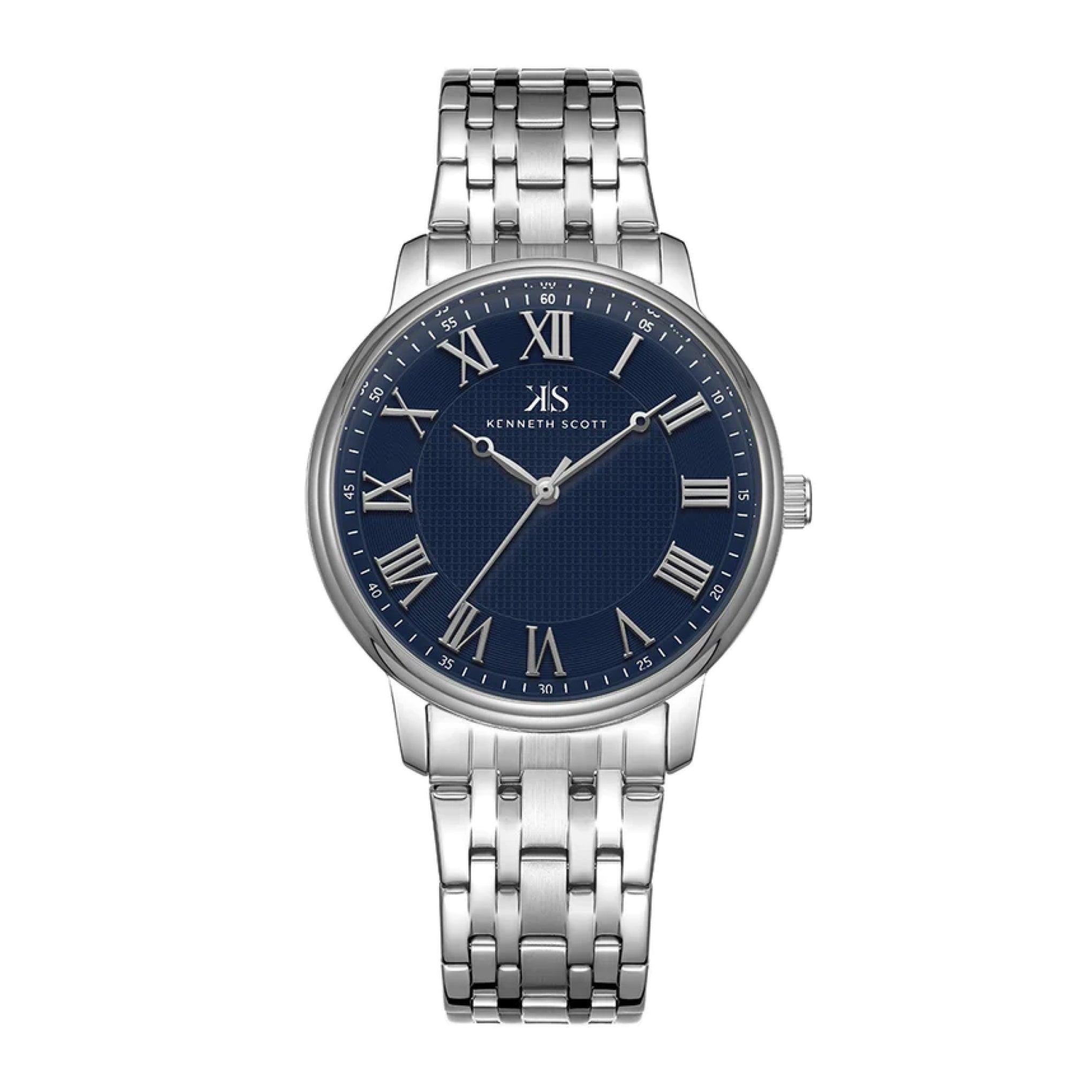 ساعة يد تناظرية رجالية - الفضي - كينيث سكوت Kenneth Scott Men's Blue Dial Analog Watch - K22029-Sbsn