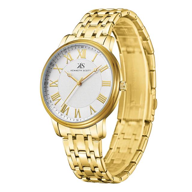 ساعة يد رجالية ذهبية بحزام معدني مقاوم للصدأ كينيث سكوت Kenneth Scott Men's Analog Watch - K22029-Gbgw - SW1hZ2U6MTgzNzE4Mg==