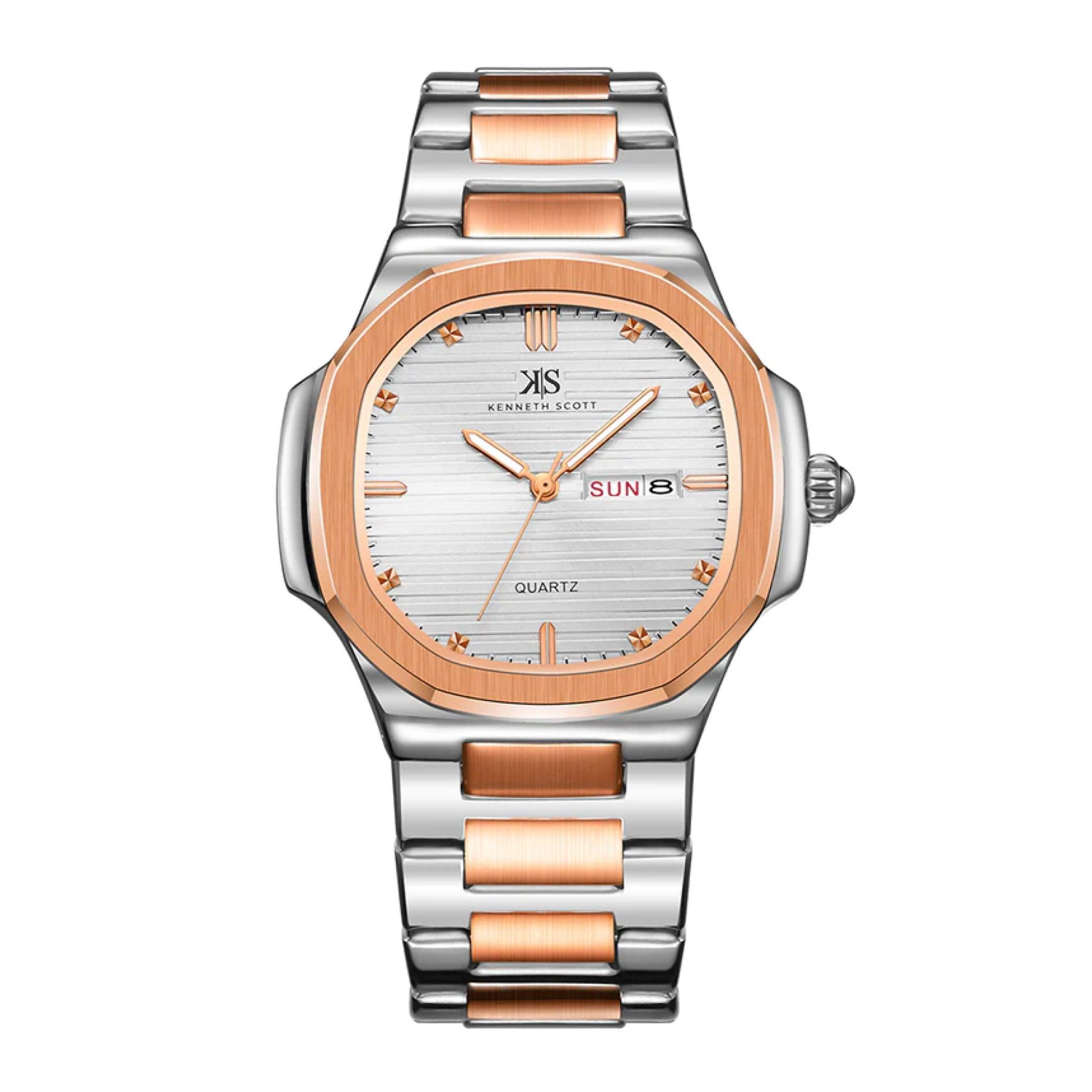 ساعة يد تناظرية رجالية - الذهبي الوردي والفضي - كينيث سكوت Kenneth Scott Men's White Dial Analog Watch - K22034-Kbkw