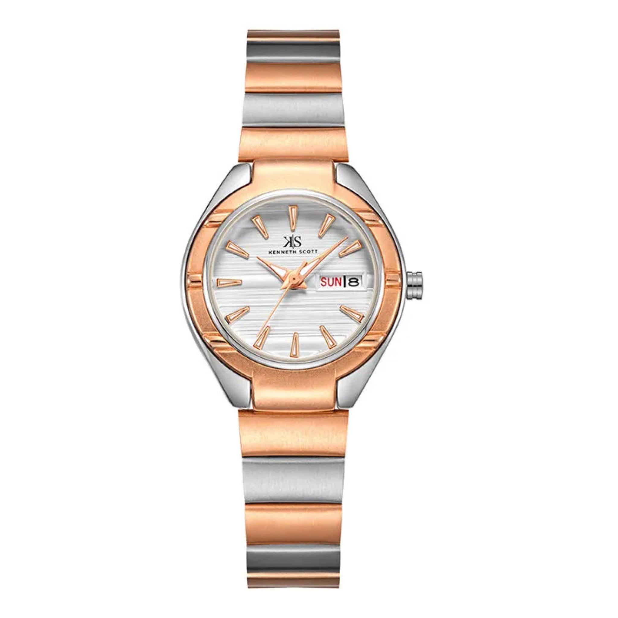 ساعة يد تناظرية نسائية - الذهبي الوردي والفضي - كينيث سكوت Kenneth Scott Women's Analog Watch - K22035-Kbkw-L