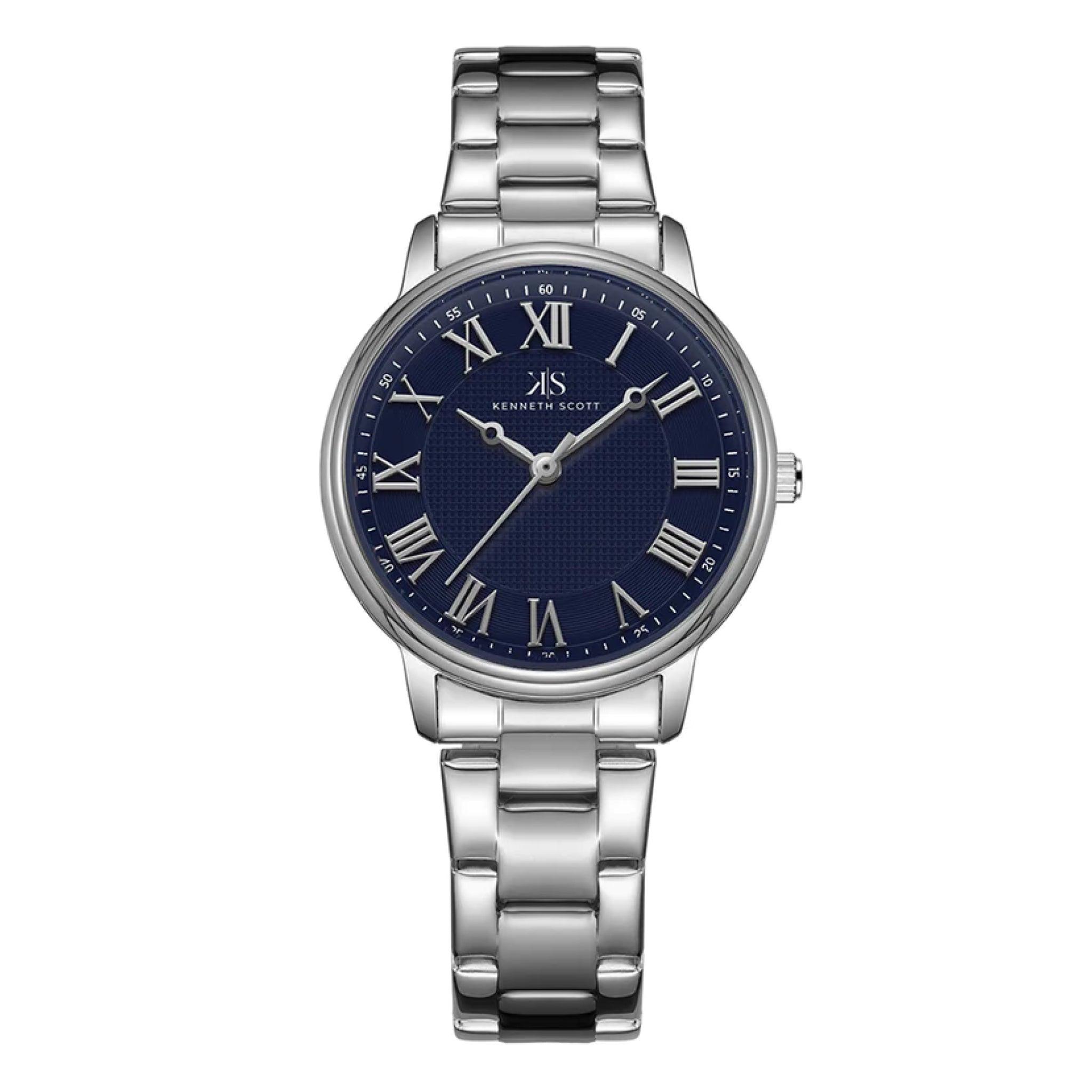 ساعة يد نسائية فضية بحزام معدني مقاوم للصدأ كينيث سكوت Scott Women's Analog Watch