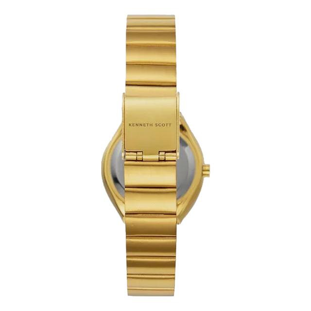 ساعة يد نسائية - ذهبي و مينا باللون الأبيض - بحزام ذهبي من الفولاذ المقاوم للصدأ كينيث سكوت Kenneth Scott Women's Gold Analog Stainless Steel Strap Watch - SW1hZ2U6MTgyMjExNA==