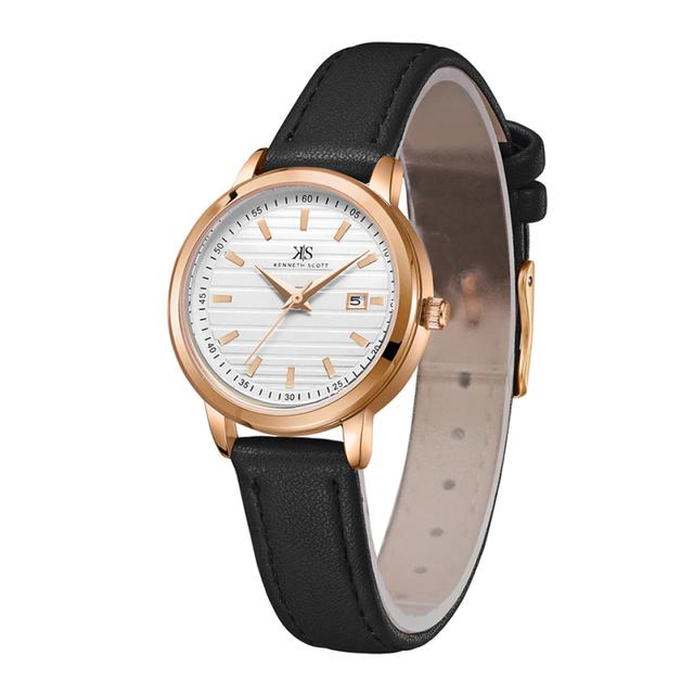 ساعة يد نسائية ذهبية بحزام من الجلد الطبيعي كينيث سكوتKenneth Scott Women's Analog Watch - SW1hZ2U6MTgzNTcyMw==