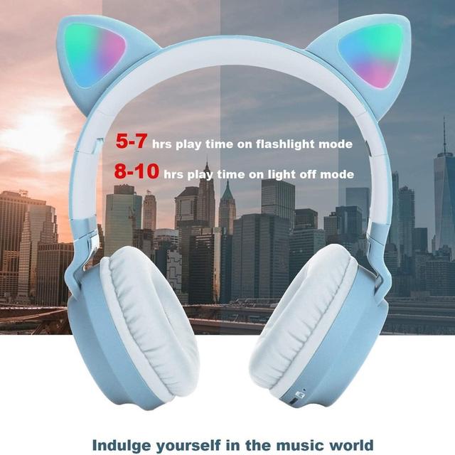 Sandokey Kids Bluetooth 5.0 Cat Ear Headphones Foldable On-Ear Stereo Wireless Headset With Mic Led Light And Volume Control Support Tf Card Aux In Compatible With Smartphones Pc Tablet (Assorted Color) - SW1hZ2U6MTg0MTY4Ng==