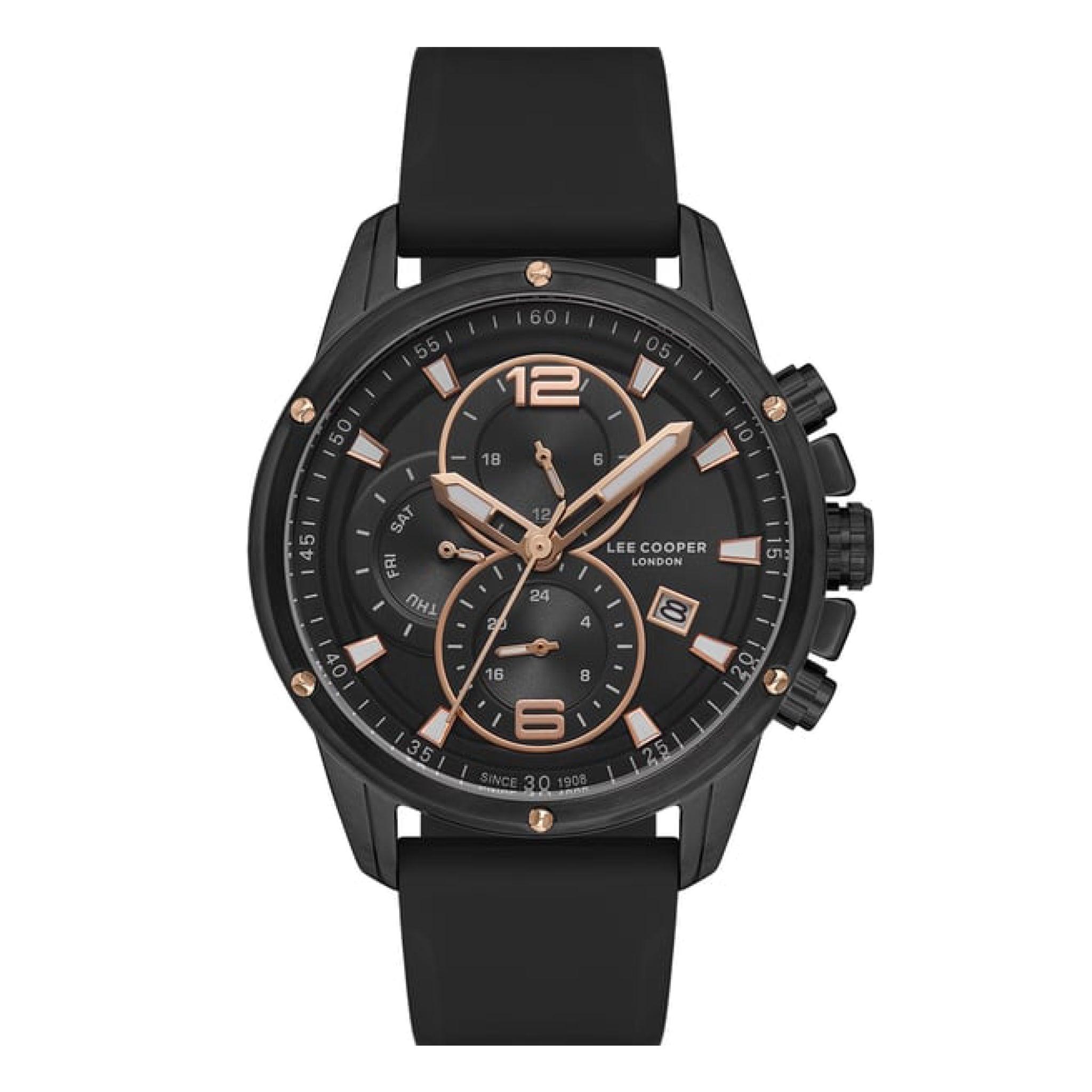 Lee Cooper, Lc07423.651, Men's Analog Watch, Smoky Dial, Black Rubber Band