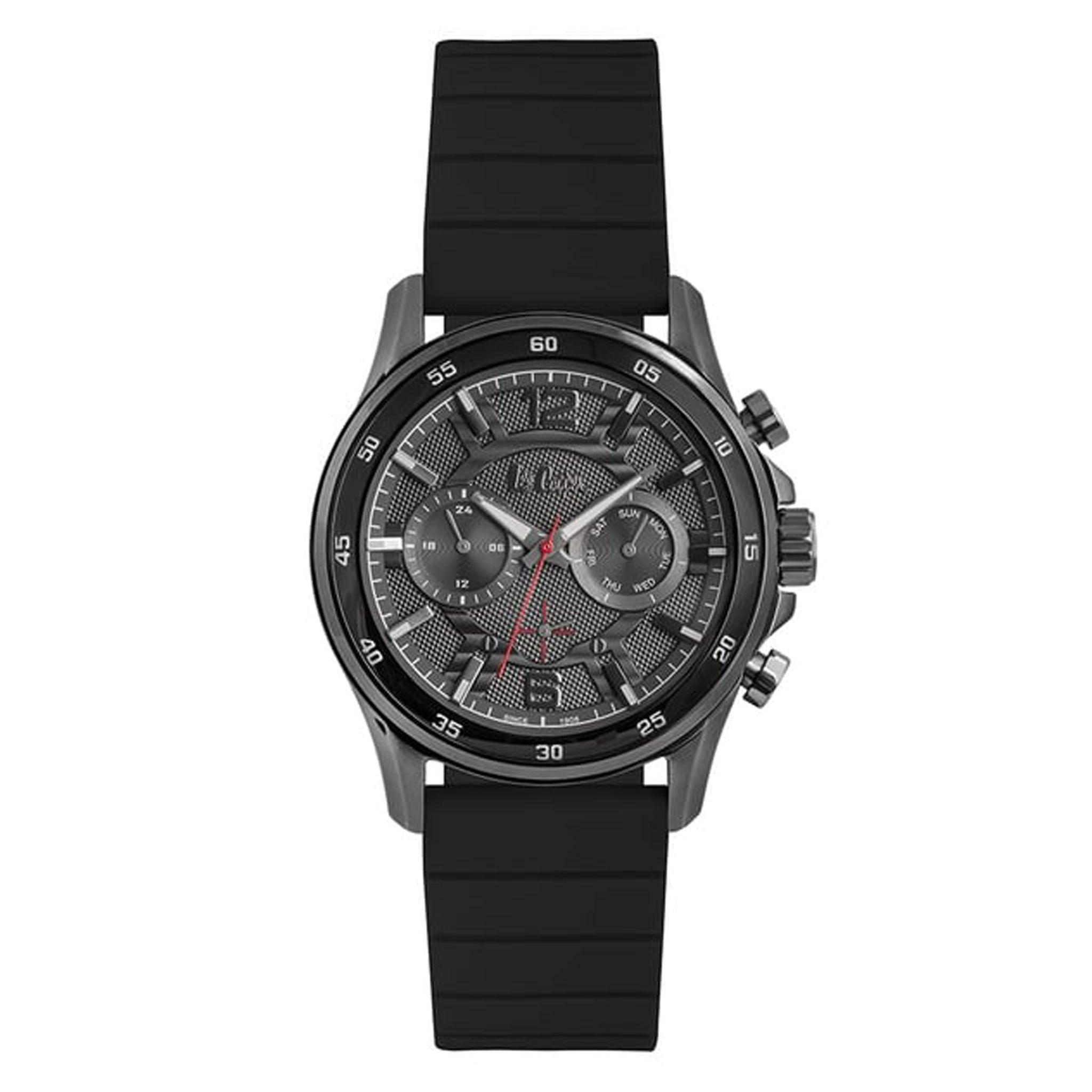 ساعة يد رجالية متعددة الوظائف - رمادي و مينا باللون دمادي - بحزام أسود من السيليكون لي كوبر Lee Cooper Men's Multi Function Watch