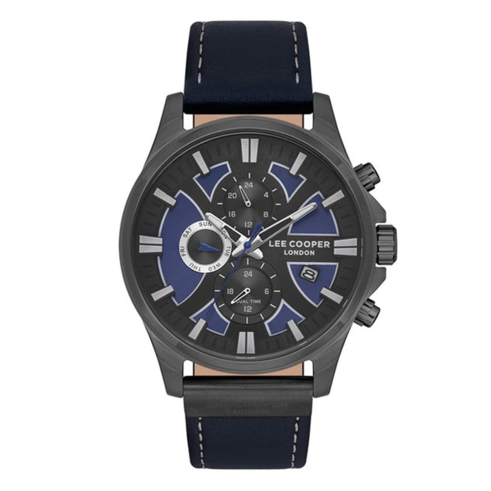 ساعة يد رجالية متعددة الوظائف - أزرق و أسود و مينا باللون الأزرق الغامق - بحزام أسود من السيليكون لي كوبر Lee Cooper Men's Multi Function Watch