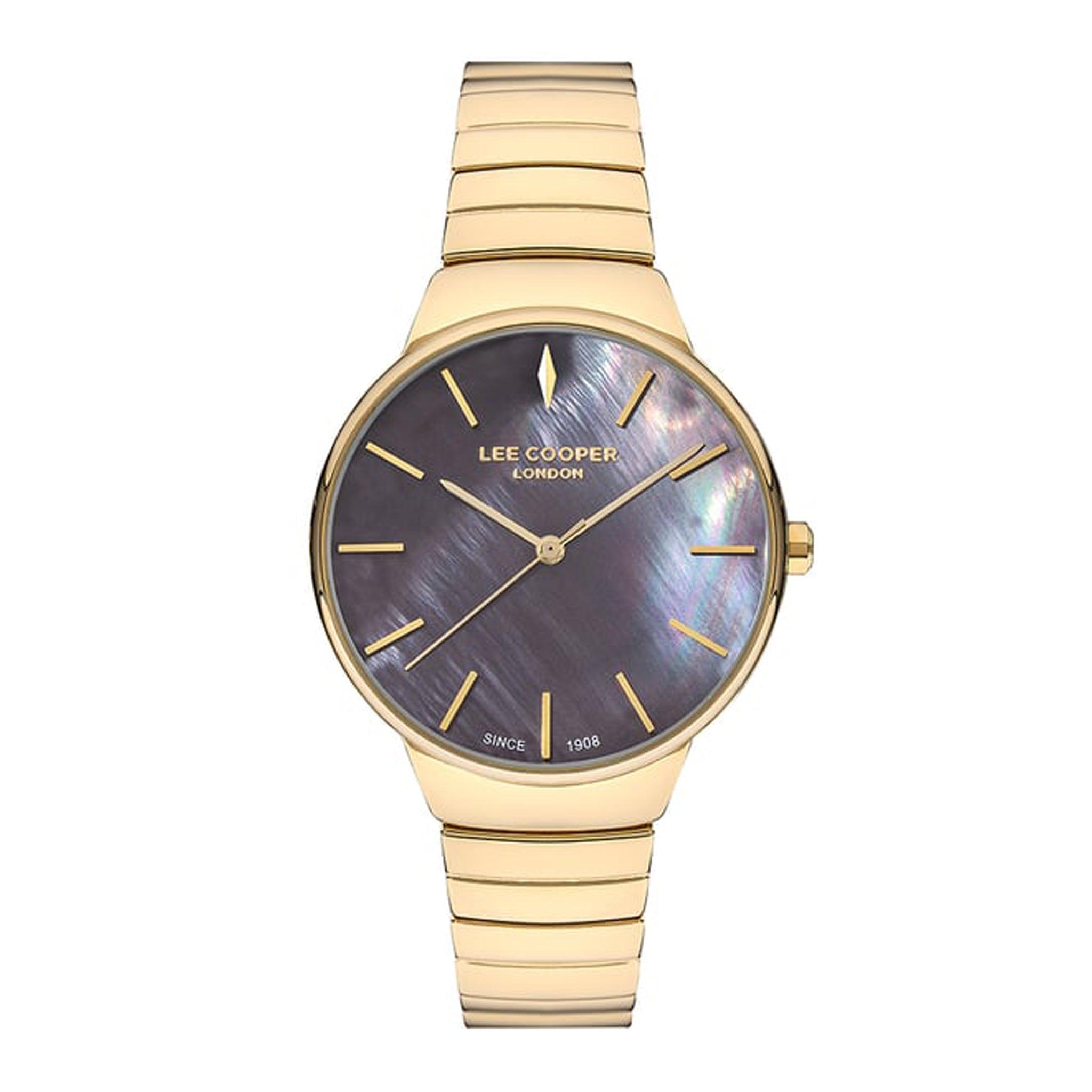 ساعة يد نسائية - ذهبي و مينا باللون البني - بحزام ذهبي من الفولاذ المقاوم للصدأ لي كوبر Lee Cooper Women's Analog Watch