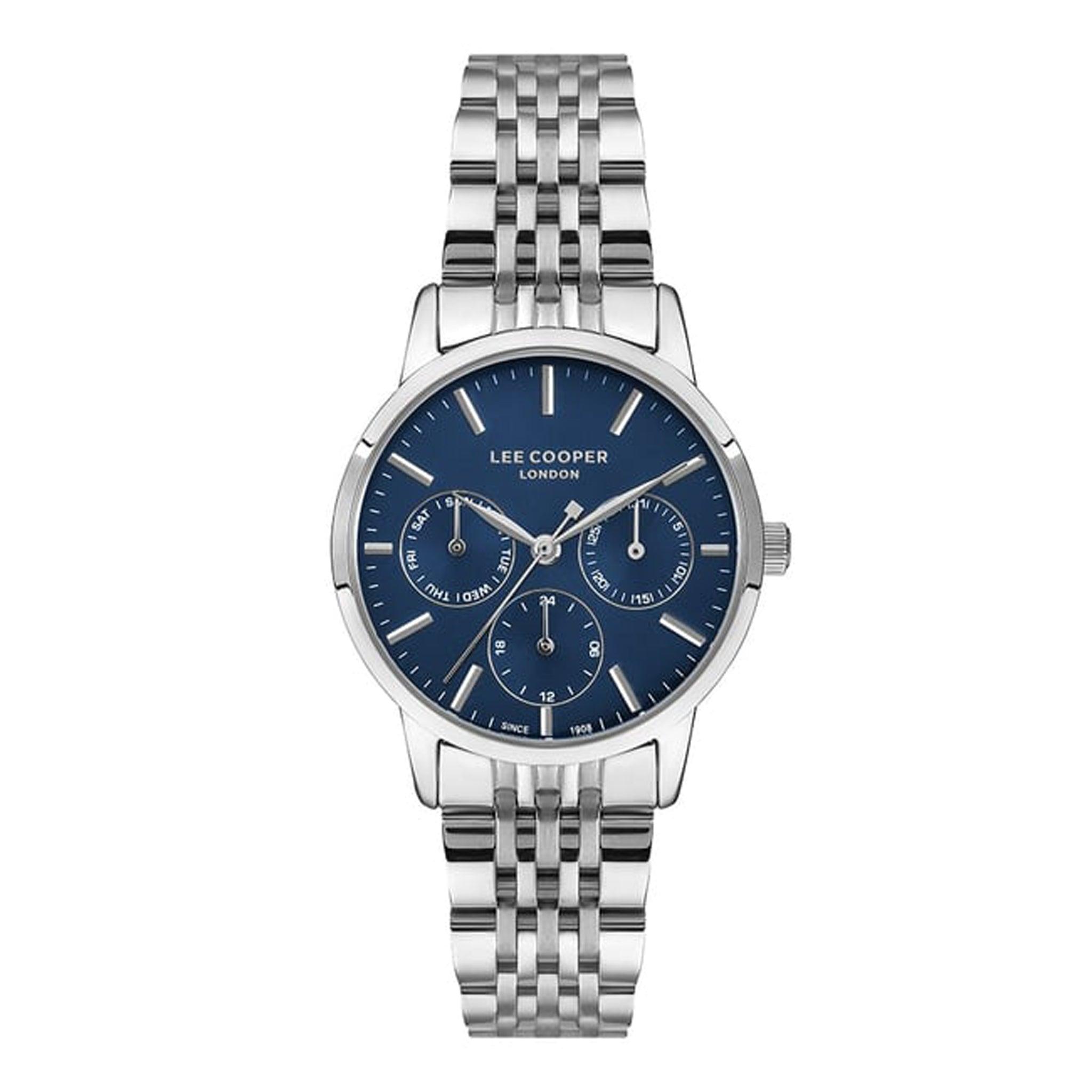 ساعة يد رجالية - فضي و مينا باللون الأزرق الغامق - بحزام فولاذي مقاوم للصدأ  لي كوبر Lee Cooper Women's Multi Function Watch