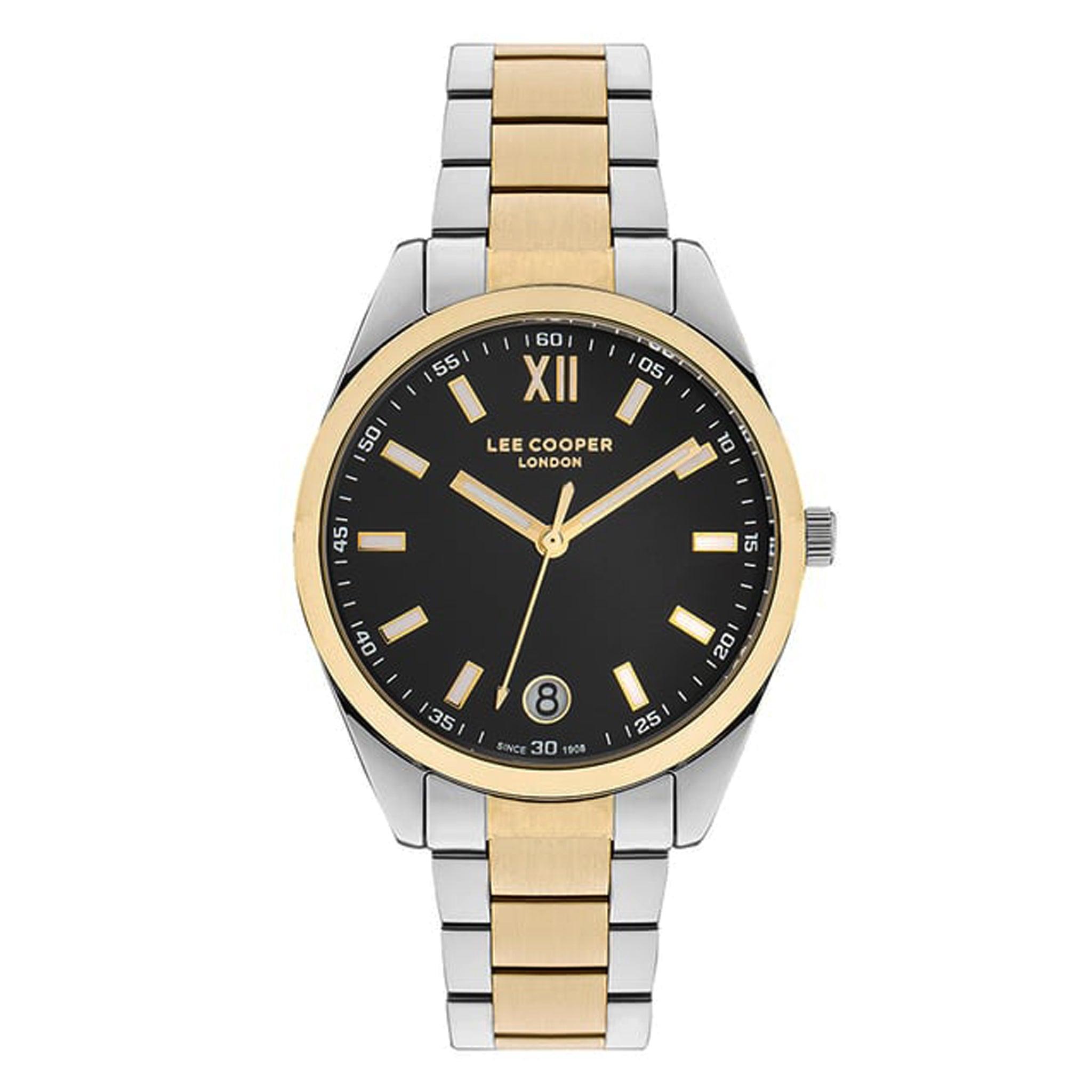 ساعة يد نسائية - ذهبي و فضي و مينا باللون الأسود - بحزام ذهبي و فضي من الفولاذ المقاوم للصدأ لي كوبر Lee Cooper Women's Multi-Function Silver Dial Watch