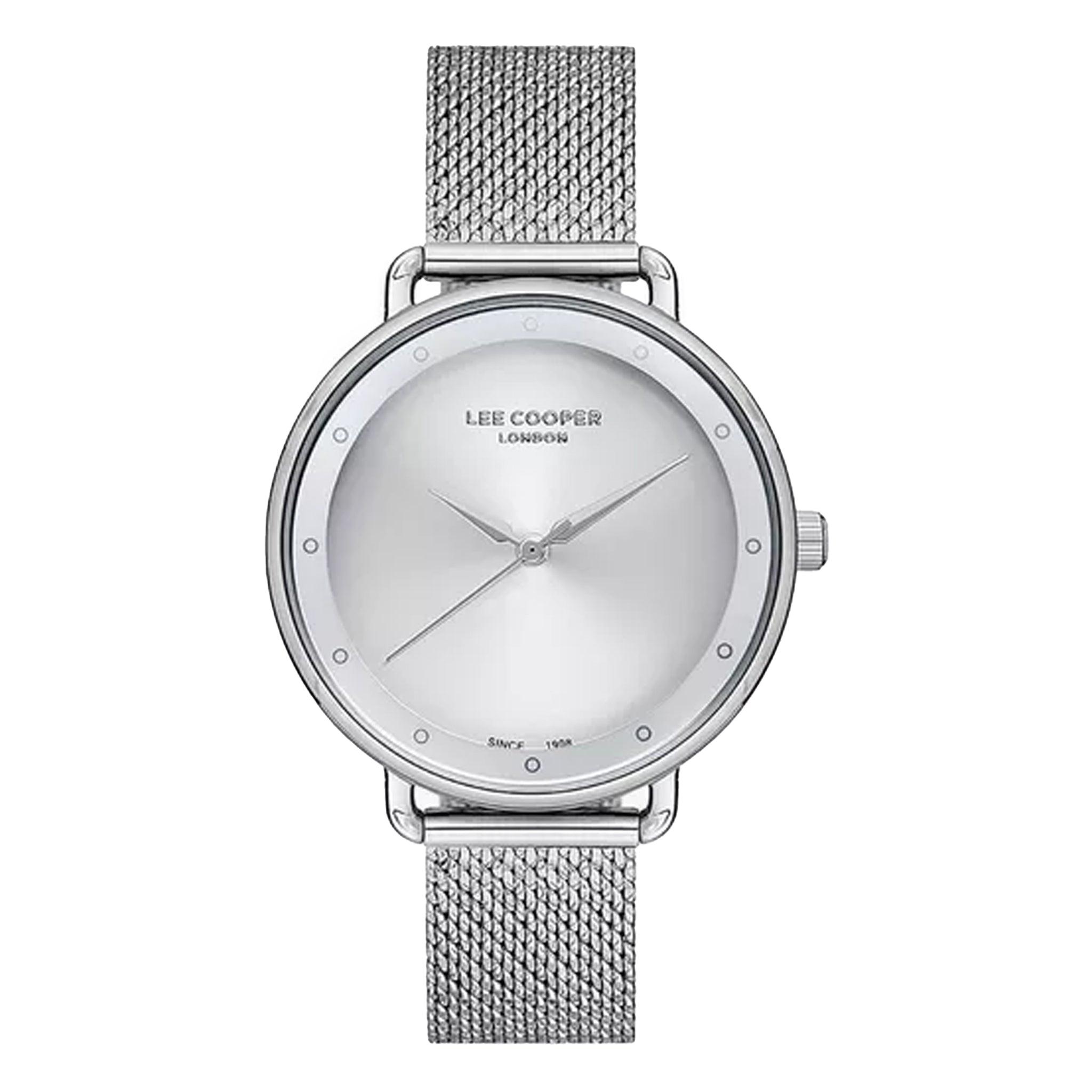 ساعة يد نسائية - فضي و مينا باللون الفضي - بحزام فولاذي مقاوم للصدأ لي كوبر Lee Cooper Women's Silver Analog Mesh Strap Watch