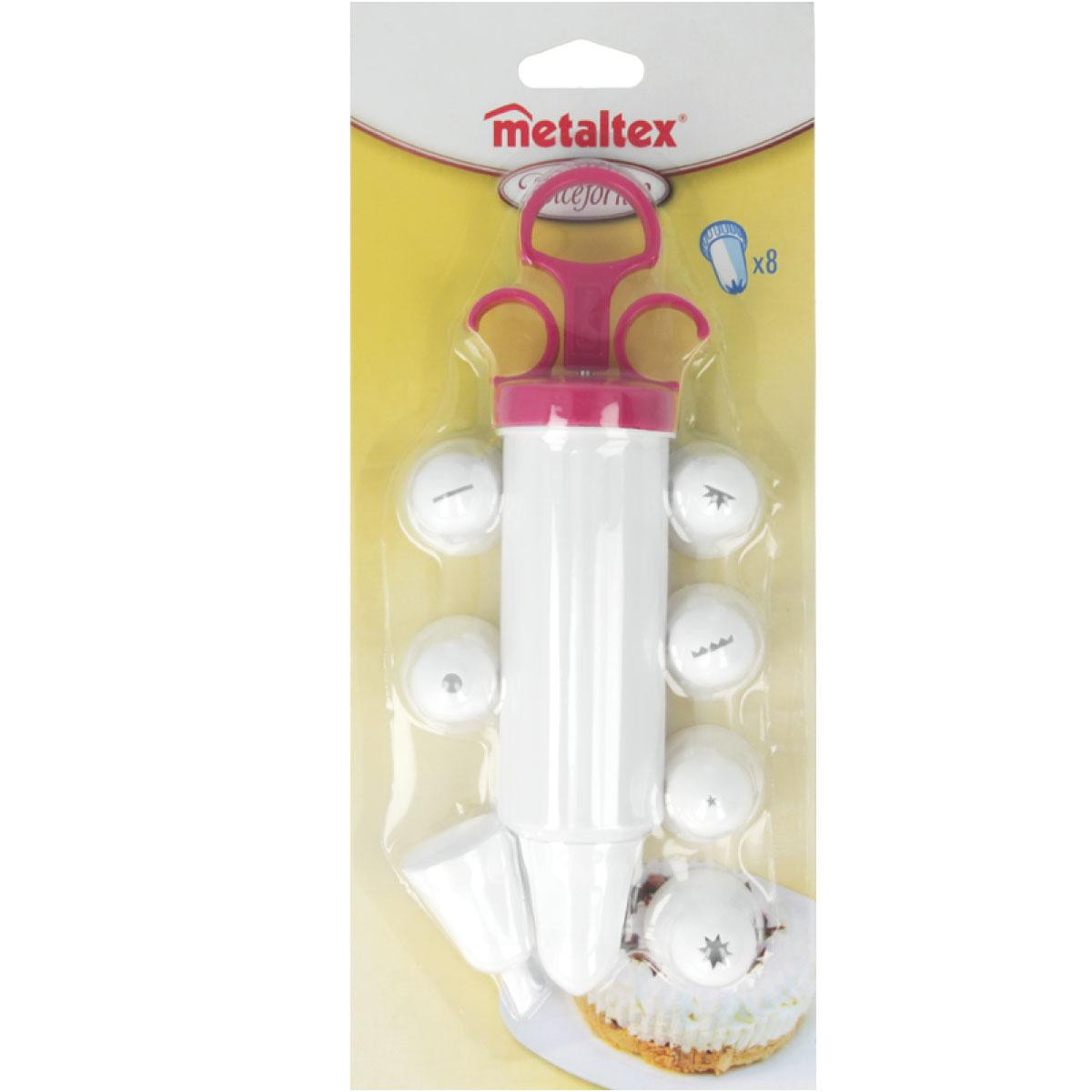 Metaltex Plastic Decorating Set of with 8 Nozzles 6" Red White Plastic