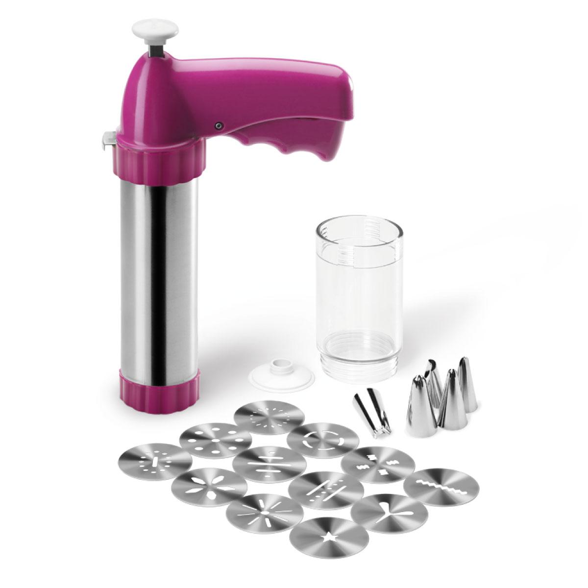 Metaltex Stainless Steel Cookies & Decorating Gun 3" Pink Silver Stainless Steel