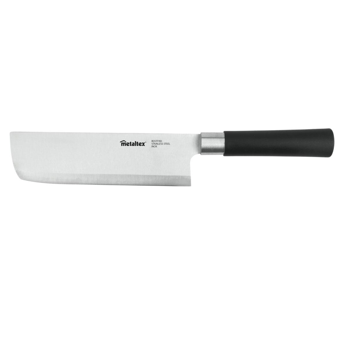 سكين مطبخ ستانلس ستيل 18 سم فضي وأسود ميتالتكس Metaltex Steel Chef's Knife Usuba Asia 18 cm / 4"