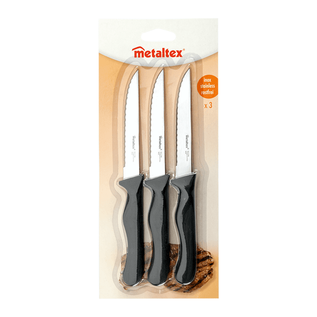 سكين مطبخ لشرائح اللحم ستانلس ستيل 21 سم 3 قطع ميتالتكس  Metaltex Steel Set of 3 Basic Steak Knives 21 cm Black Silver Steel - SW1hZ2U6MTg0OTE1NA==