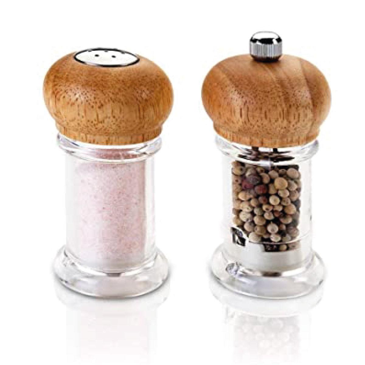 علب بهارات 10 سم شفاف مع غطاء خشبي ميتالتكس Metaltex Wooden Set Mill with Salt Shakers 10 cm Brown Transparent Wood