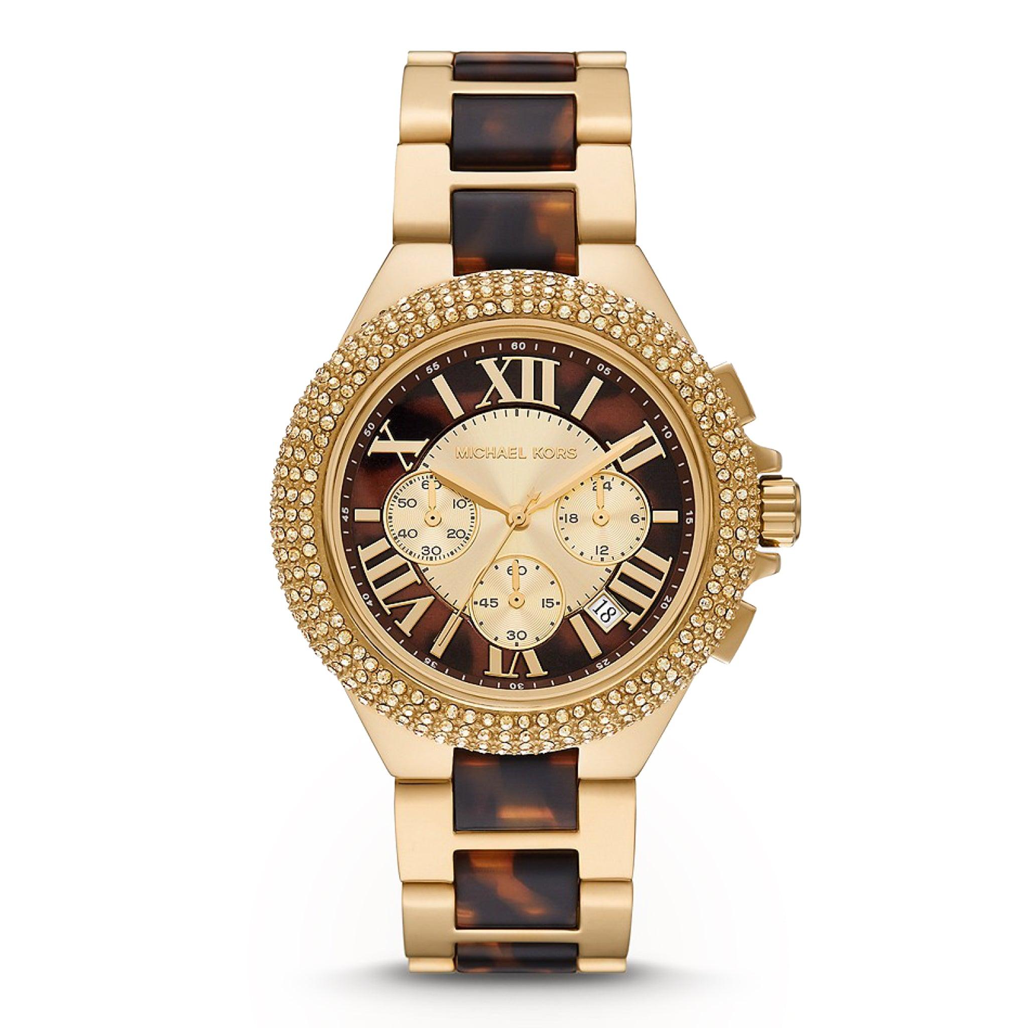 Michael Kors Camille Chronograph Gold-Tone Stainless Steel And Tortoise Acetate Watch - Mk7269