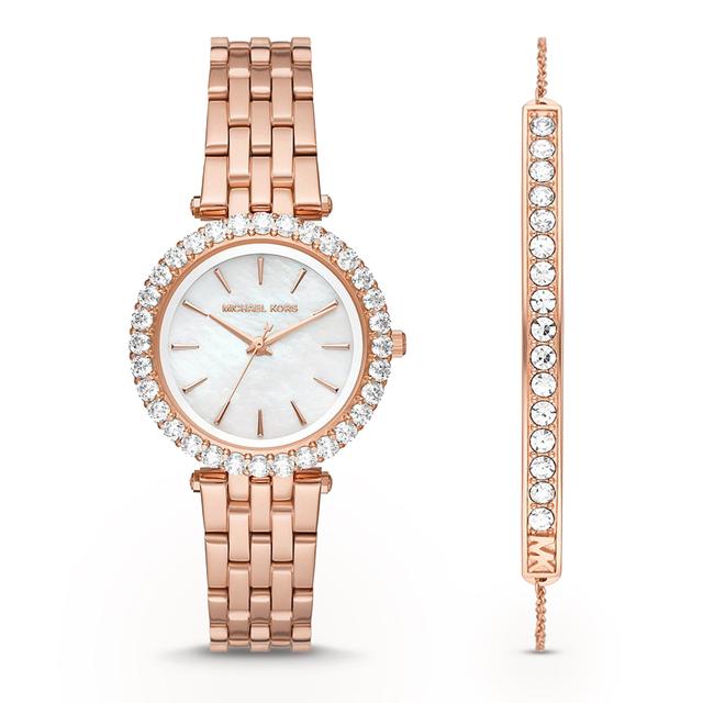 Michael Kors Darci Three-Hand Rose Gold-Tone Stainless Steel Watch And Steel Bracelet Set - Mk1064set - SW1hZ2U6MTgxNTA2Nw==