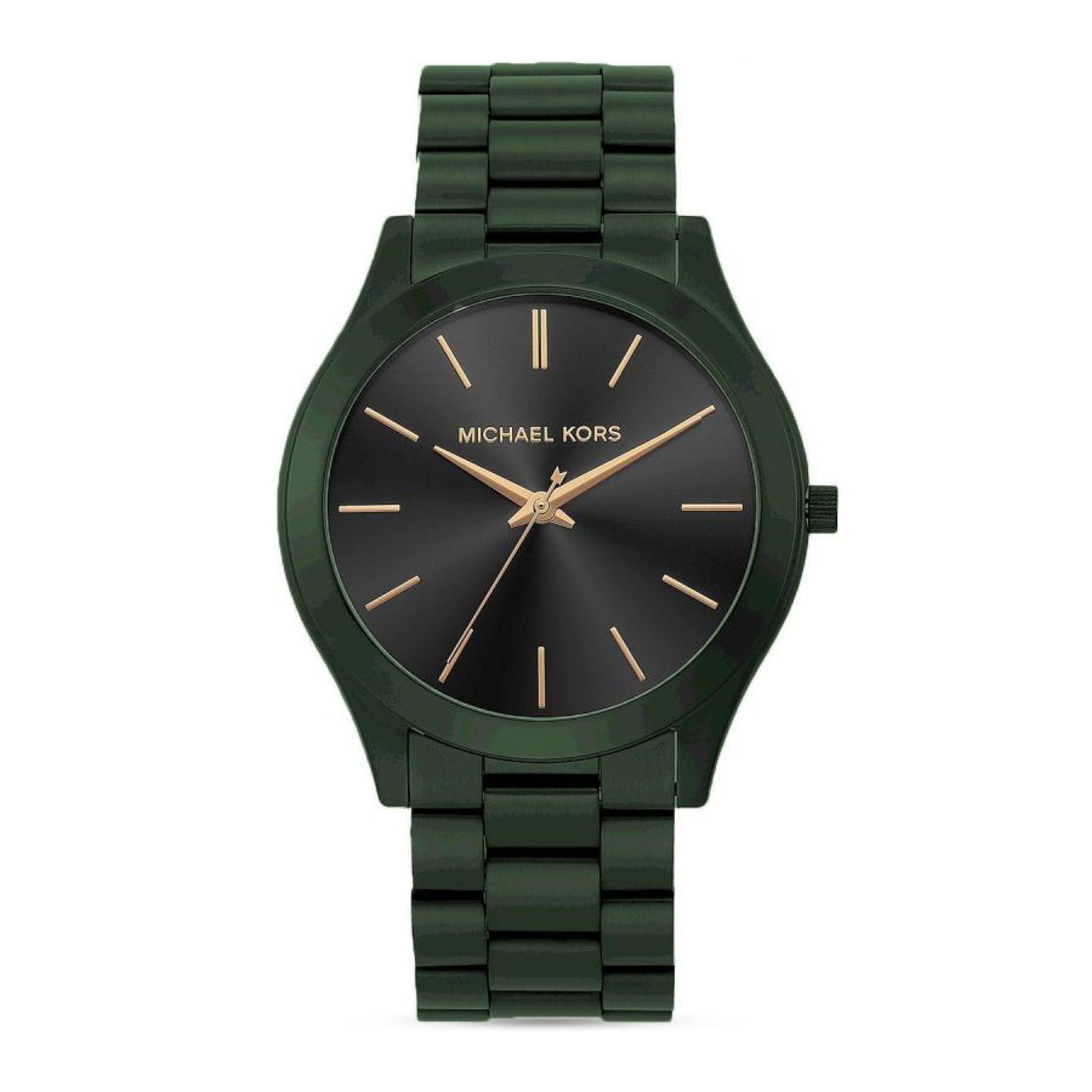 ساعة مايكل كورس سليم رانواي للرجال بثلاث عقارب زيتونية من الستانلس ستيل Michael Kors Men's Slim Runway Three-Hand Olive Ip Stainless Steel Watch Mk8715