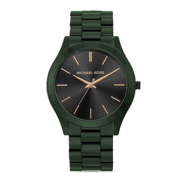 ساعة مايكل كورس سليم رانواي للرجال بثلاث عقارب زيتونية من الستانلس ستيل Michael Kors Men's Slim Runway Three-Hand Olive Ip Stainless Steel Watch Mk8715 - SW1hZ2U6MTgxODQ0OQ==