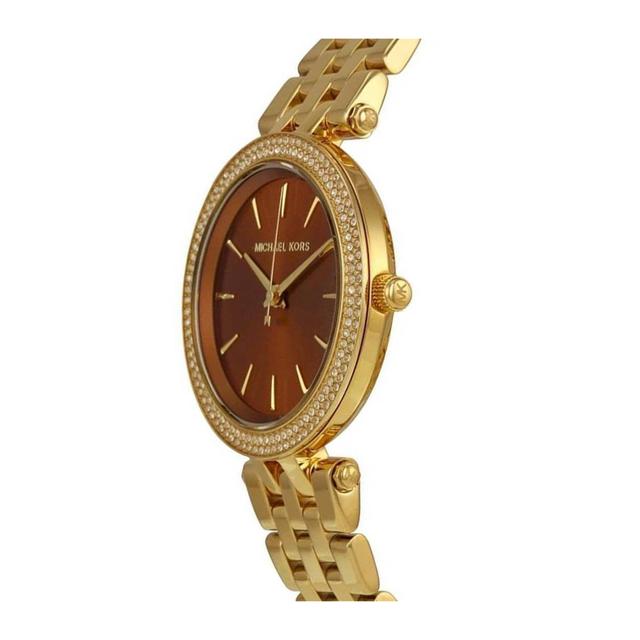 ساعة مايكل كورس ميني دارسي للنساء بمينا كهرماني وحزام ستانلس ستيل Michael Kors Mini Darci Women's Amber Dial Stainless Steel Band Watch - Mk3408 - SW1hZ2U6MTgxOTA4Ng==