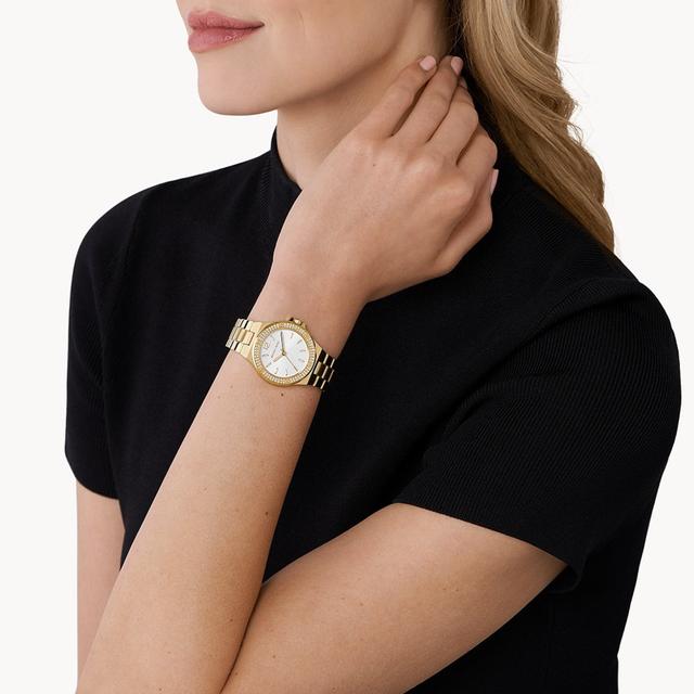 ساعة مايكل كورس ميني لينوكس بثلاث عقارب ذهبية اللون من الستانلس ستيل للنساء Michael Kors Mini-Lennox Three-Hand Gold-Tone Stainless Steel Watch - Mk7278 - SW1hZ2U6MTgyMjA0Mg==