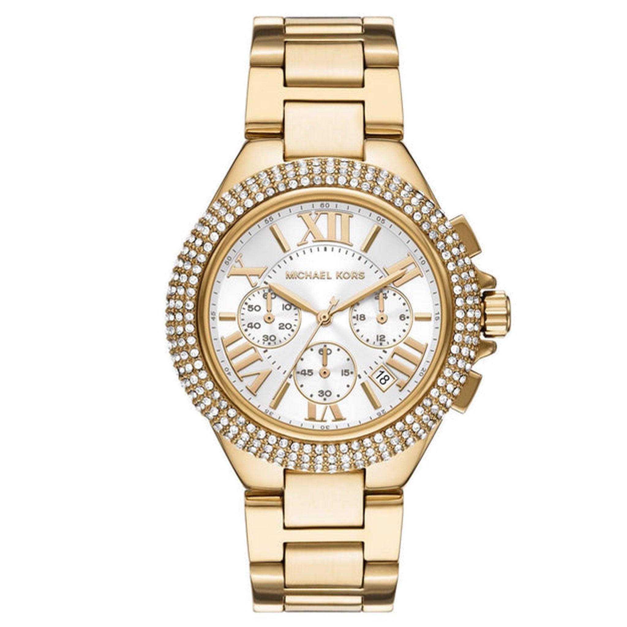 ساعة مايكل كورس كاميل ذهبية اللون كوارتز كرونوغراف كلاسيكية بحزام فولاذي للنساء Michael Kors Mk6994 Camille Gold Quartz Chronograph Classic Steel Strap Analog Women's Watch